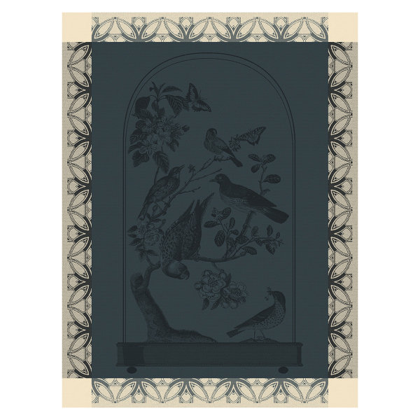 Torchon de Le Jacquard Français; Model Curiosites Animales Nuit; Couleur principale bleu en coton; Taille 60x80 cm rectangulaire; Motif Animaux tissé jacquard