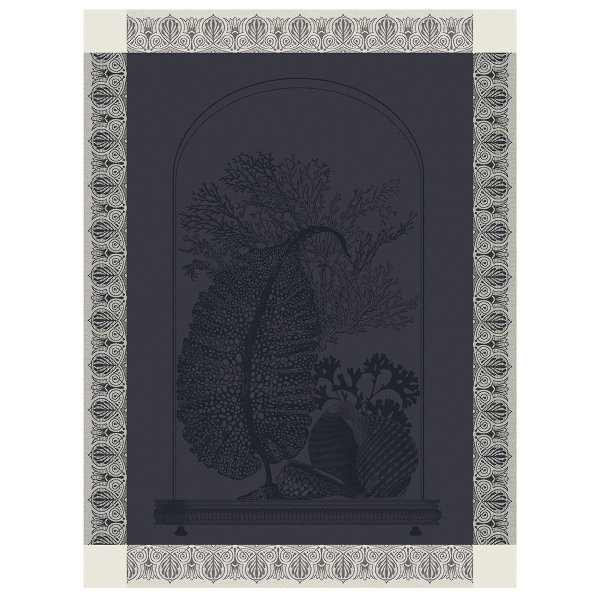 Torchon de Le Jacquard Français; Model Curiosites Minerales Charbon; Couleur principale gris en coton; Taille 60x80 cm rectangulaire; Motif Fleurs et plantes tissé jacquard