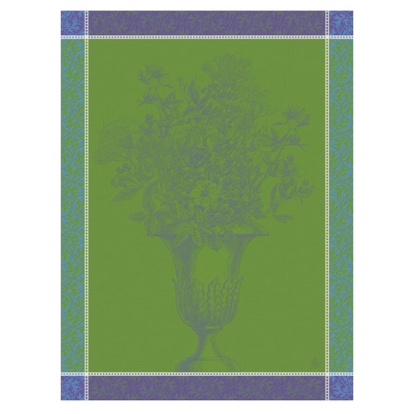 Torchon de Le Jacquard Français; Model Floraison Uni Lilas; Couleur principale bleu en coton; Taille 60x80 cm rectangulaire; Motif Fleurs et plantes tissé jacquard