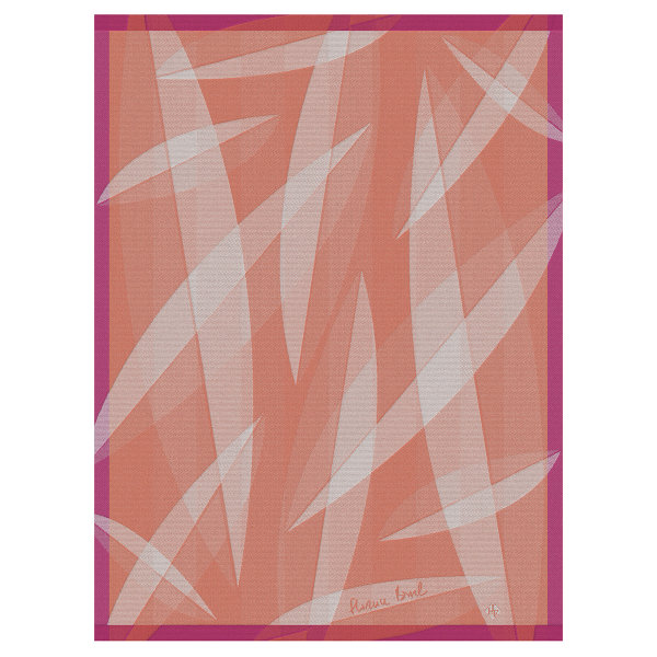 Tea towel from Le Jacquard Français; Model Octobre Rose Corail; main colour orange in cotton; Size 60x80 cm rectangular; Motif graphic patterns; Pattern jacquard woven