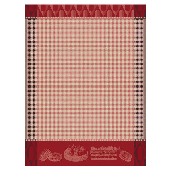 Trapo de cocina de Le Jacquard Français; Modelo Pâtisseries Francaises Framboise; Color principal rosa en algodón; Tamaño 60x80 cm rectangular; Motivo Comer y beber nido de abejas