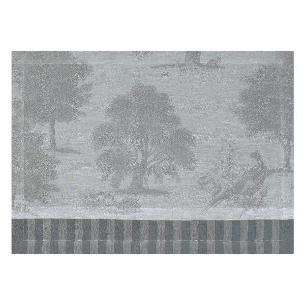 Sets de table (2xSet) de Le Jacquard Français; Model Souveraine Argent; Couleur principale gris en lin; Taille 36x50 cm rectangulaire; Motif Fleurs et plantes, Animaux tissé jacquard