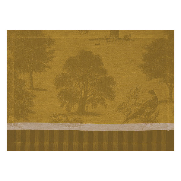 Individuales (2x Set) de Le Jacquard Français; Modelo Souveraine Or; Color principal oro en lino; Tamaño 36x50 cm rectangular; Motivo Plantas y flores, Animales en tejido jacquard