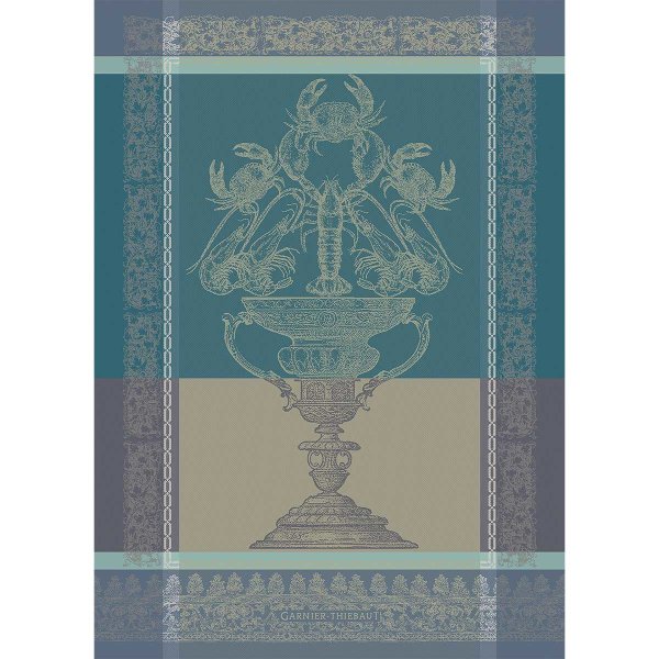 Canovaccio de Garnier-Thiebaut; Modelo Coupe Fruits De Mer Turquoise; Colore principale blu en cotone; Taglia 56x77 cm rettangolare; Motivo Cibo e bevande in tessuto jacquard