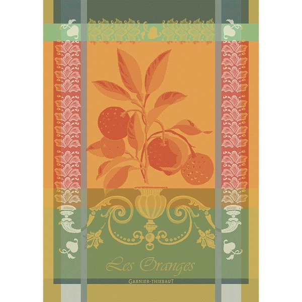 Geschirrtuch von Garnier Thiebaut; Modell Les Oranges Mandarine in Grundfarbe orange aus Baumwolle; Größe 56x77 cm rechteckig; Motiv Obst und Gemüse; Muster jacquard-gewebt