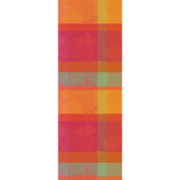 Table runner from Garnier-Thiebaut; Model Mille Rainures Flamboyant; main colour orange in cotton; Size 55x155 cm rectangular; Motif graphic patterns, Summer; Pattern jacquard woven