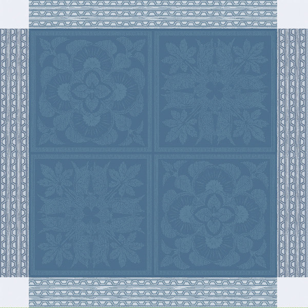 Servietten (4x Set) von Garnier Thiebaut; Modell Harmonie Bleu in Grundfarbe blau aus Leinen; Größe 54x54 cm quadratisch; Motiv grafische Muster, festliche Anlässe; Muster jacquard-gewebt