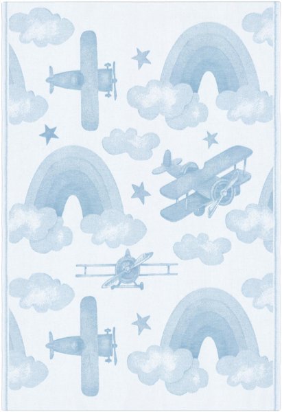 Coperta per bambini de Ekelund; Modelo Airplane 010; Colore principale blu en cotone; Taglia 72x105 cm rettangolare; Motivo Serie per bambini tessuto