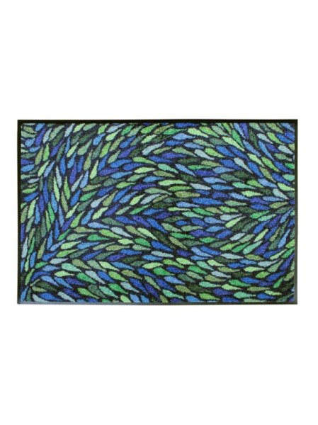 Doormat from Garnier-Thiebaut; Model Gouttes Bleu; main colour blue in Polyamide; Size 50x75 cm rectangular; Motif graphic patterns; Pattern printed