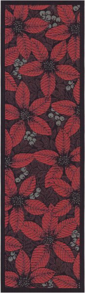 Table runner from Ekelund; Model Christmas Flower 900; main colour black in cotton; Size 48x150 cm rectangular; Motif Christmas; Pattern woven