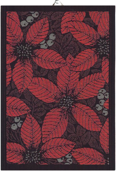 Küchenhandtuch von Ekelund; Modell Christmas Flower 900 in Grundfarbe schwarz aus Baumwolle; Größe 35x50 cm rechteckig; Motiv Weihnachten; Muster gewebt