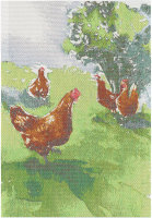 Küchenhandtuch von Ekelund; Modell Hönspromenad 599 in Grundfarbe verschiedene aus Baumwolle; Größe 35x50 cm rechteckig; Motiv Ostern, Tiere; Muster Pixel gewebt (6-farbig)