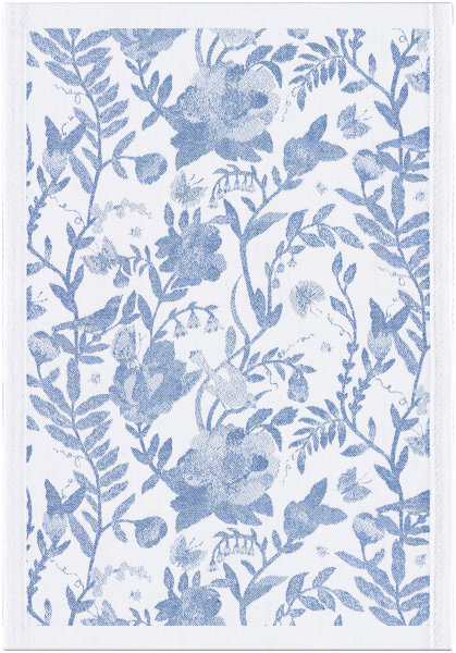 Towel from Ekelund; Model Dream 010; main colour blue in cotton; Size 35x50 cm rectangular; Motif Flowers and plants, Spring; Pattern woven