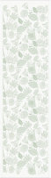 Tischläufer von Ekelund; Modell Grönska 040 in Grundfarbe grün aus Baumwolle; Größe 35x120 cm rechteckig; Motiv Blumen und Pflanzen, Frühling; Muster gewebt