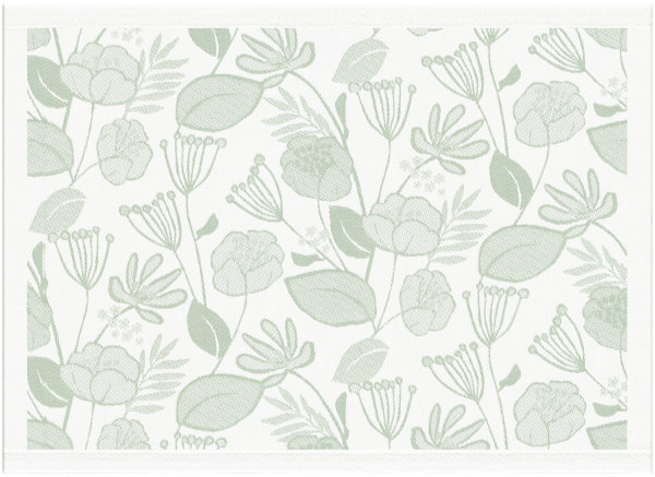 Placemats (2x Set) from Ekelund; Model Grönska 40; main colour green in cotton; Size 35x48 cm rectangular; Motif Flowers and plants, Spring; Pattern woven