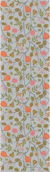 Table runner from Ekelund; Model Paradis 570; main colour orange in cotton; Size 35x120 cm rectangular; Motif Flowers and plants, Spring; Pattern Pixel-wowen (6 colours)