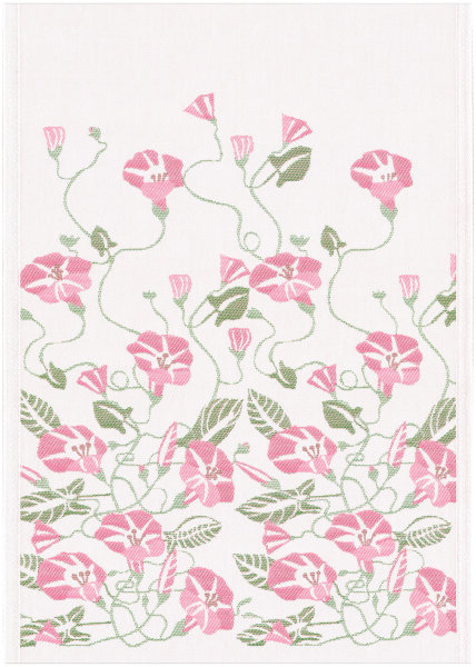 Küchenhandtuch von Ekelund; Modell Åkervinda 050 in Grundfarbe rosa aus Baumwolle; Größe 48x70 cm rechteckig; Motiv Blumen und Pflanzen, Frühling; Muster gewebt