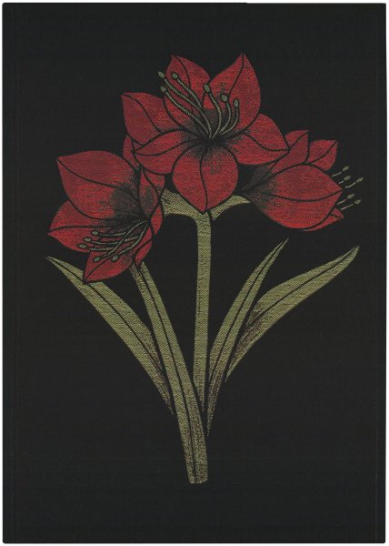 Towel from Ekelund; Model Kapamaryllis 930; main colour red in cotton; Size 48x70 cm rectangular; Motif Flowers and plants, Winter; Pattern woven