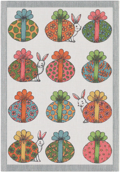 Küchenhandtuch von Ekelund; Modell Easter Gift 599 in Grundfarbe verschiedene aus Baumwolle; Größe 35x50 cm rechteckig; Motiv Ostern; Muster Pixel gewebt (6-farbig)