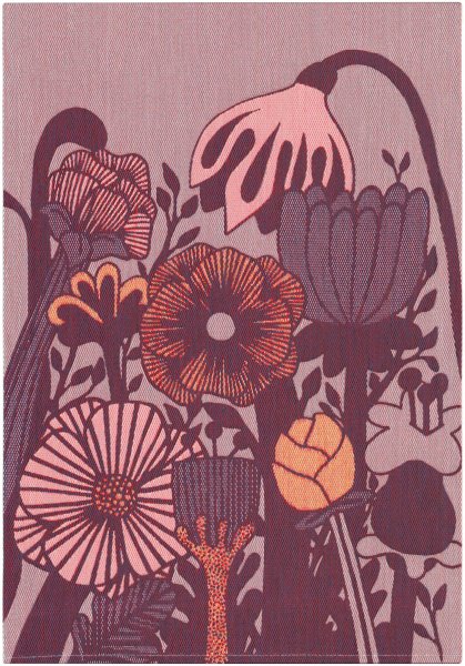 Essuie-mains de Ekelund; Model Power Purple 550; Couleur principale rose en coton; Taille 35x50 cm rectangulaire; Motif Fleurs et plantes Pixel tissé (6 couleurs)