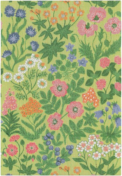 Essuie-mains de Ekelund; Model Vildblommor 540; Couleur principale vert en coton; Taille 35x50 cm rectangulaire; Motif Fleurs et plantes Pixel tissé (6 couleurs)