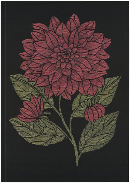 Towel from Ekelund; Model Dahlia Dekorativ 930; main colour red in cotton; Size 48x70 cm rectangular; Motif Flowers and plants, Summer; Pattern woven