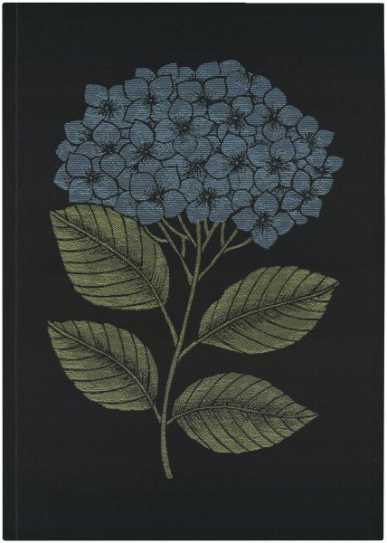 Essuie-mains de Ekelund; Model Hydrangea 910; Couleur principale bleu en coton; Taille 35x50 cm rectangulaire; Motif Fleurs et plantes, Été Tissé