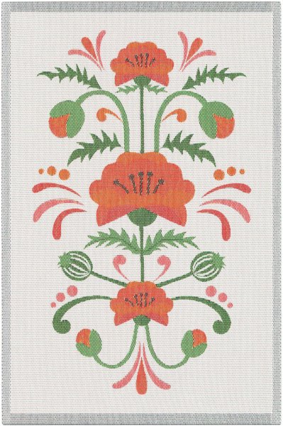 Trapo de cocina de Ekelund; Modelo Lindas Vallmo 570; Color principal naranja en algodón; Tamaño 40x60 cm rectangular; Motivo Plantas y flores tejido en pixel (6 colores)