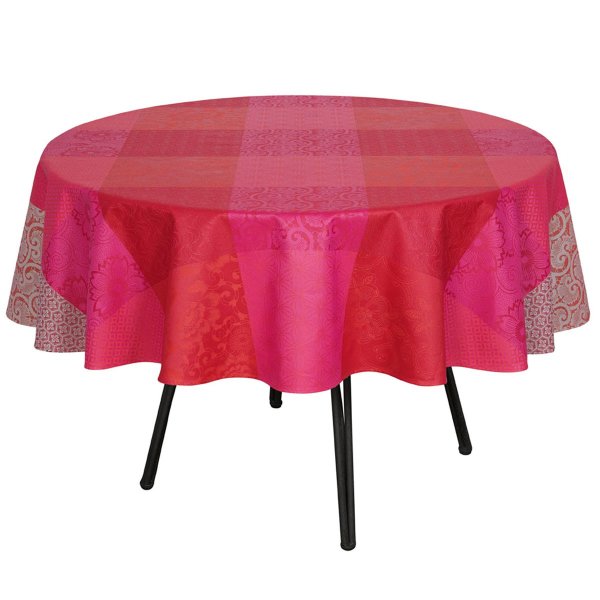 Coated Tablecloth Fleurs De Kyoto Cerise Diam 175 cm - Le Jacquard Français 22085