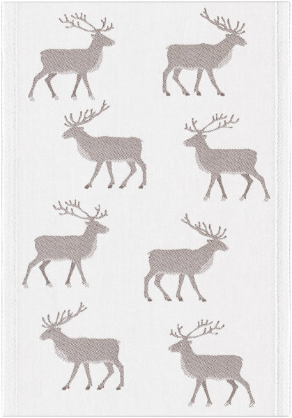 Küchenhandtuch von Ekelund; Modell Renvandring 062 in Grundfarbe braun aus Baumwolle; Größe 35x50 cm rechteckig; Motiv Tiere, Weihnachten; Muster gewebt