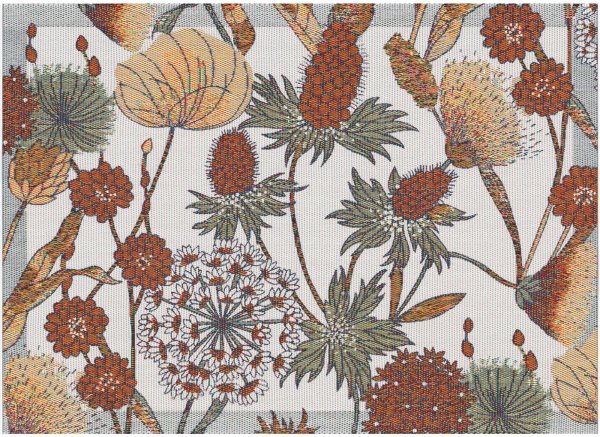 Placemats (2x Set) from Ekelund; Model Autumn 560; main colour brown in cotton; Size 35x48 cm rectangular; Motif Flowers and plants, Autumn; Pattern Pixel-wowen (6 colours)