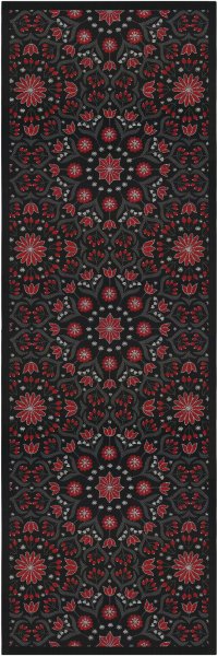 Table runner from Ekelund; Model Bettys Jul 930; main colour black in cotton; Size 48x150 cm rectangular; Motif Christmas; Pattern woven