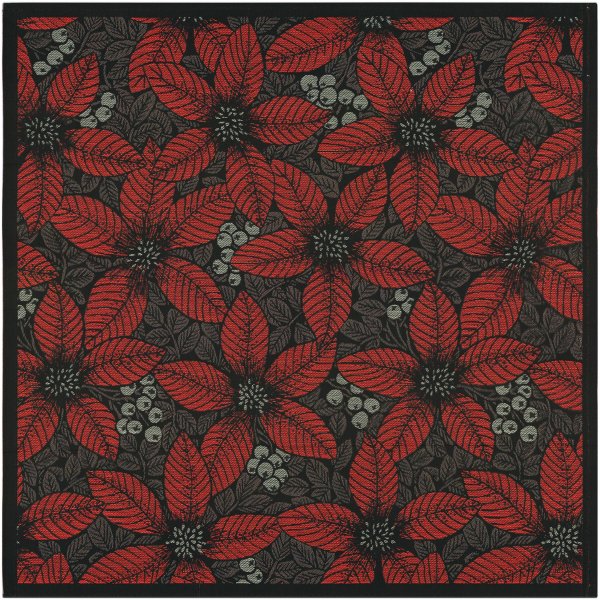 Tischdecke von Ekelund; Modell Christmas Flower 900 in Grundfarbe schwarz aus Baumwolle; Größe 75x75 cm quadratisch; Motiv Weihnachten; Muster gewebt