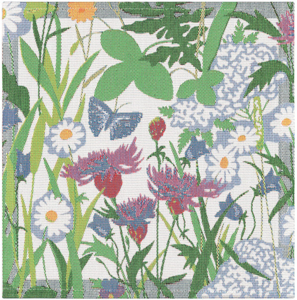 Serviette de table de Ekelund; Model Sommartid 599; Couleur principale multicolore en coton; Taille 35x35 cm carré; Motif Fleurs et plantes, Été Pixel tissé (6 couleurs)