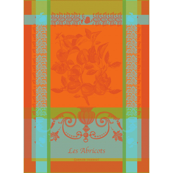 Geschirrtuch von Garnier Thiebaut; Modell Les Abricots Orange in Grundfarbe orange aus Baumwolle; Größe 56x77 cm rechteckig; Motiv Essen und Trinken; Muster jacquard-gewebt