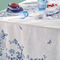 Tablecloth Voliere Bleu 115x115 cm linen - Garnier-Thiebaut