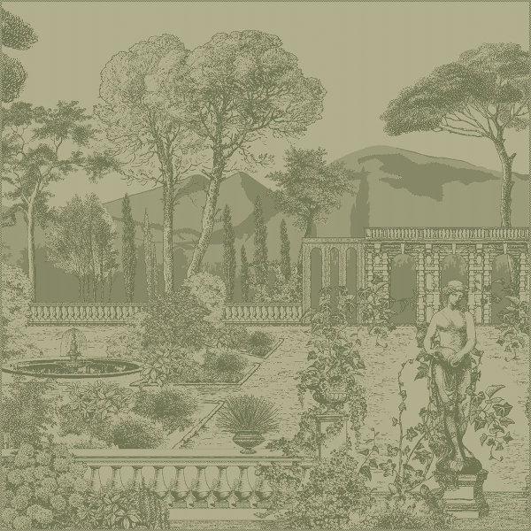 Servietten (4x Set) von Garnier Thiebaut; Modell Jardin Spirituel Olive in Grundfarbe grün aus Baumwolle; Größe 54x54 cm quadratisch; Motiv Landschaften; Muster jacquard-gewebt