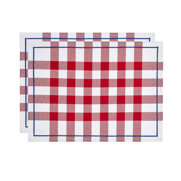 Sets de table (2xSet) de Le Jacquard Français; Model Bistrot Francais Rouge; Couleur principale rouge en coton; Taille 36x48 cm rectangulaire; Motif dessins graphiques Tissé