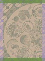 Paño de cocina de Le Jacquard Français; Modelo Brunch Gourmand Kiwi; Color principal verde en algodón; Tamaño 60x80 cm rectangular; Motivo Comer y beber en tejido jacquard