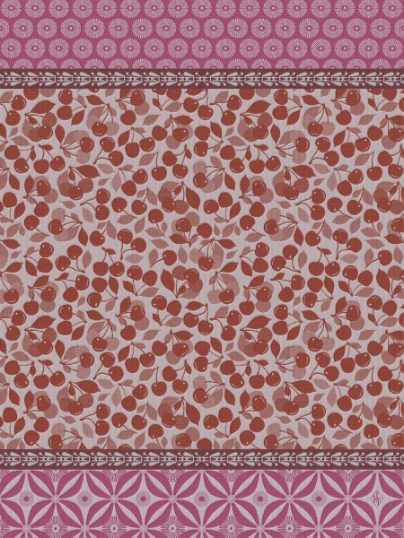 Tea towel from Le Jacquard Français; Model Cerises Griotte; main colour red in cotton; Size 60x80 cm rectangular; Motif Fruit and vegetable; Pattern jacquard woven