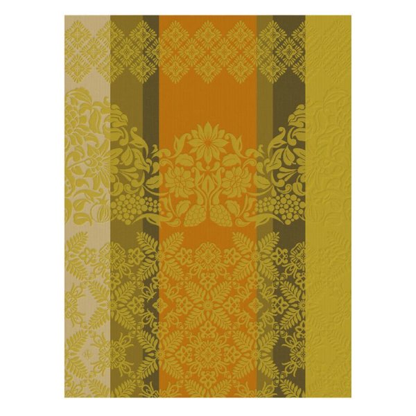 Torchon de Le Jacquard Français; Model Mumbai Safran; Couleur principale jaune en coton; Taille 60x80 cm rectangulaire; Motif dessins graphiques tissé jacquard