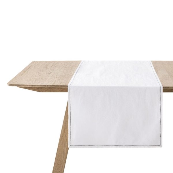 Chemin de table de Le Jacquard Français; Model Nuances Blanc; Couleur principale blanc en Mélange coton-lin; Taille 50x150 cm rectangulaire; Motif  tissé jacquard