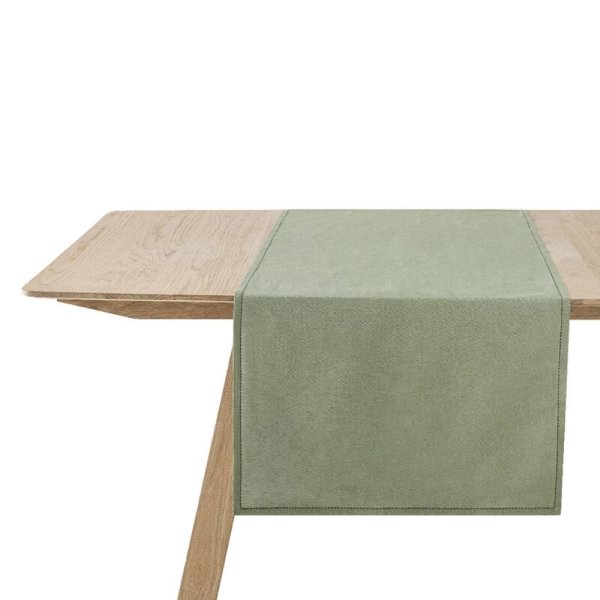 Table runner from Le Jacquard Français; Model Nuances Reseda; main colour green in Cotton-linen mix; Size 50x150 cm rectangular; Motif ; Pattern jacquard woven