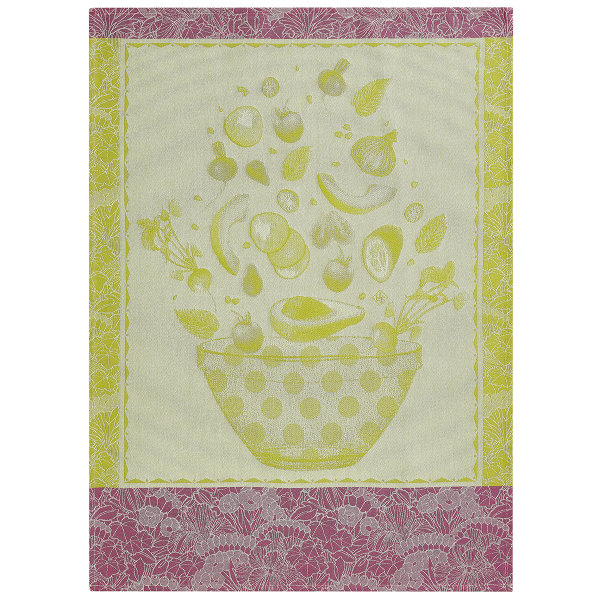 Tea towel from Le Jacquard Français; Model Salade DÉté Avocat; main colour green in cotton; Size 60x80 cm rectangular; Motif Fruit and vegetable; Pattern jacquard woven