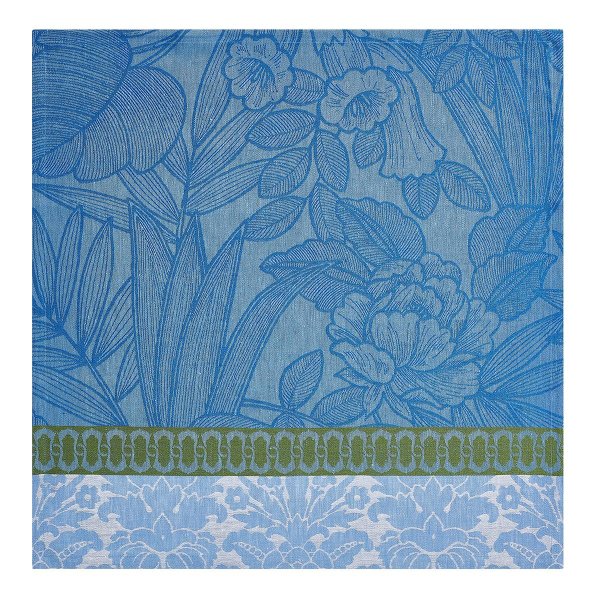 Tovaglioli (4x Set) de Le Jacquard Français; Modelo Escapade Tropicale Perroquet; Colore principale blu en lino; Taglia 58x58 cm quadrato; Motivo Fiori e piante in tessuto jacquard