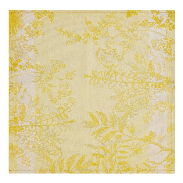 Serviettes de table (4x Set) de Le Jacquard Français; Model Jardin DEden Pollen; Couleur principale jaune en coton; Taille 58x58 cm carré; Motif Fleurs et plantes tissé jacquard