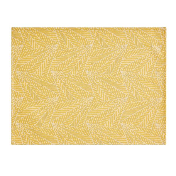 Coated placemats (2x Set) from Le Jacquard Français; Model A La Carte Feuilles Citron; main colour yellow in mixed fabric; Size 36x48 cm rectangular; Motif graphic patterns; Pattern jacquard woven