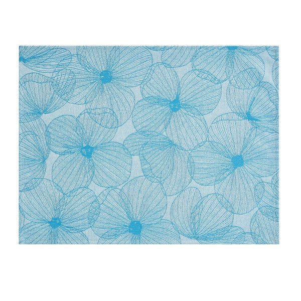 Individuales revestidos (2x Set) de Le Jacquard Français; Modelo A La Carte Fleurs Papillons Cyan; Color principal azul en tejido mixto; Tamaño 36x48 cm rectangular; Motivo diseños gráficos en tejido jacquard