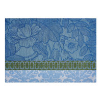 Tischsets (2x Set) von Le Jacquard Français; Modell Escapade Tropicale Perroquet in Grundfarbe blau aus Leinen; Größe 36x50 cm rechteckig; Motiv Blumen und Pflanzen; Muster jacquard-gewebt