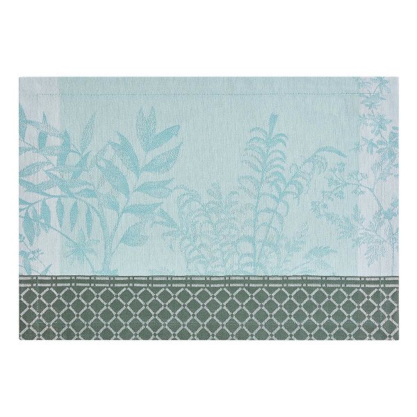 Sets de table (2xSet) de Le Jacquard Français; Model Jardin DEden Cascade; Couleur principale bleu en coton; Taille 36x50 cm rectangulaire; Motif Fleurs et plantes tissé jacquard